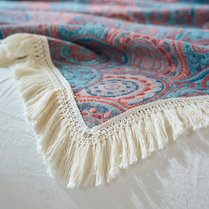 91家纺网 家纺一手货源 找家纺 春皖家纺 2025新款棉麻大提花三层纱多功能盖毯毯子 归客