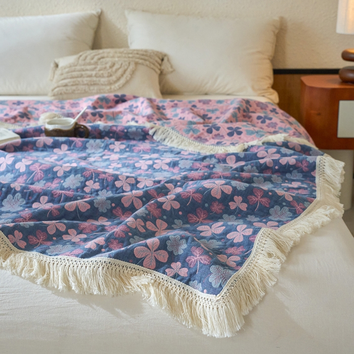 91家纺网 家纺一手货源 找家纺 春皖家纺 2025新款棉麻大提花三层纱多功能盖毯毯子 山舍