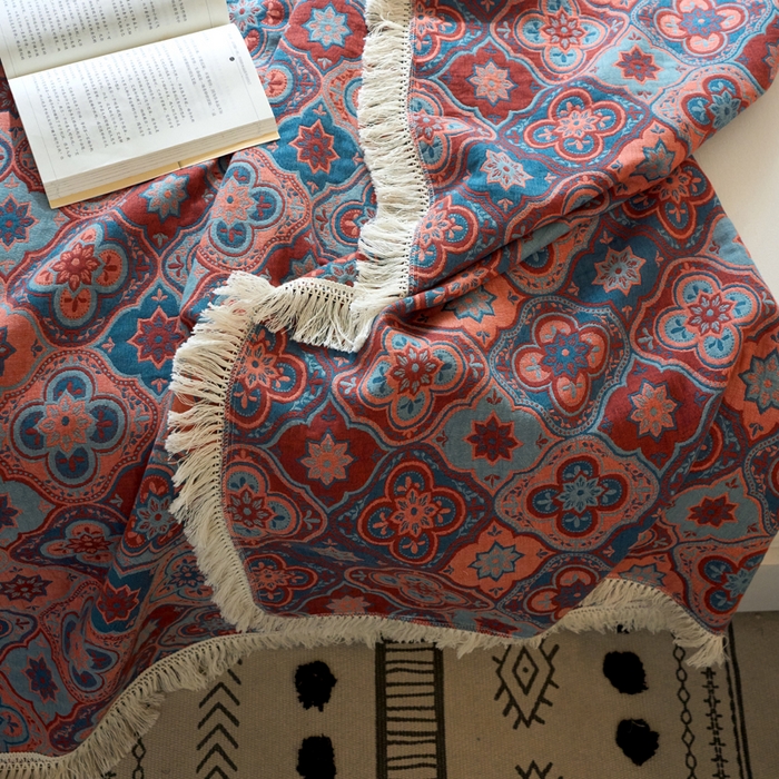 91家纺网 家纺一手货源 找家纺 春皖家纺 2025新款棉麻大提花三层纱多功能盖毯毯子 云溪