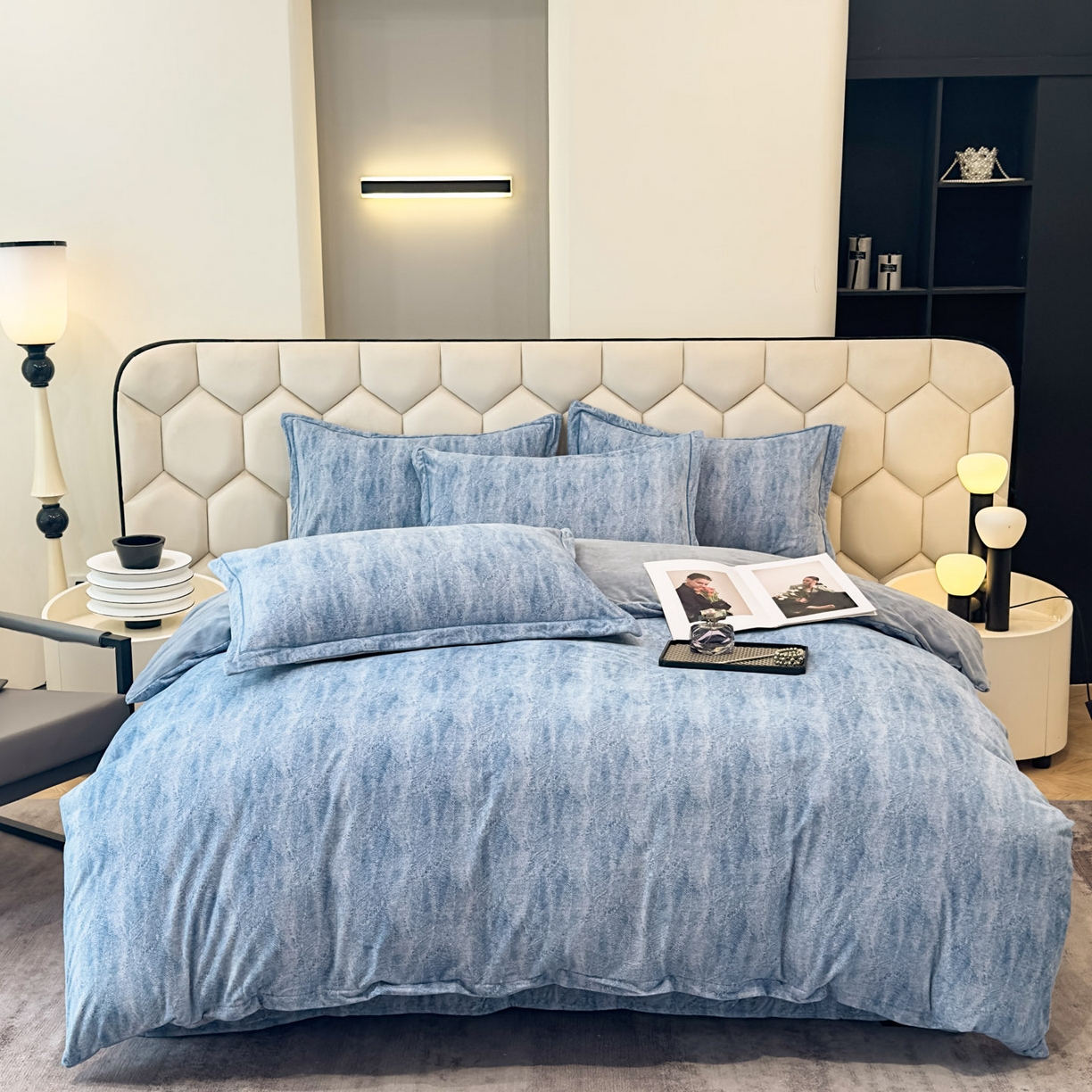 91家纺网 家纺一手货源 找家纺 喜四方 2025新款超细旦婴儿宝宝绒印花四件套 德芙-兰