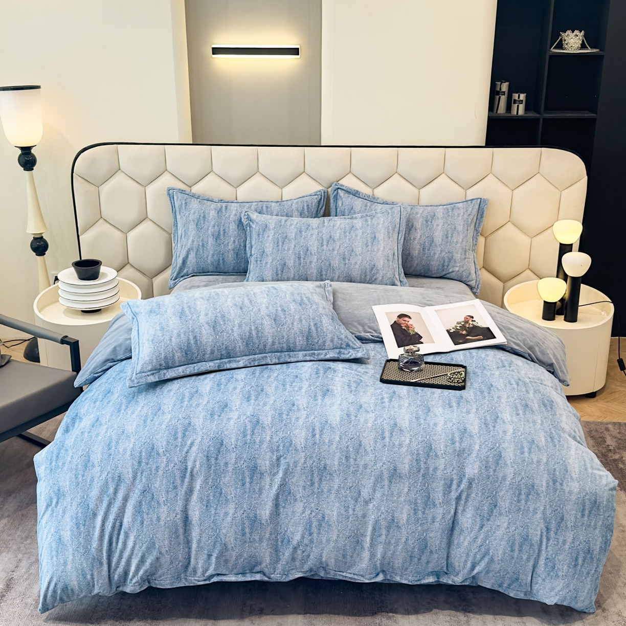 91家纺网 家纺一手货源 找家纺 喜四方 2025新款超细旦婴儿宝宝绒印花四件套 德芙-兰