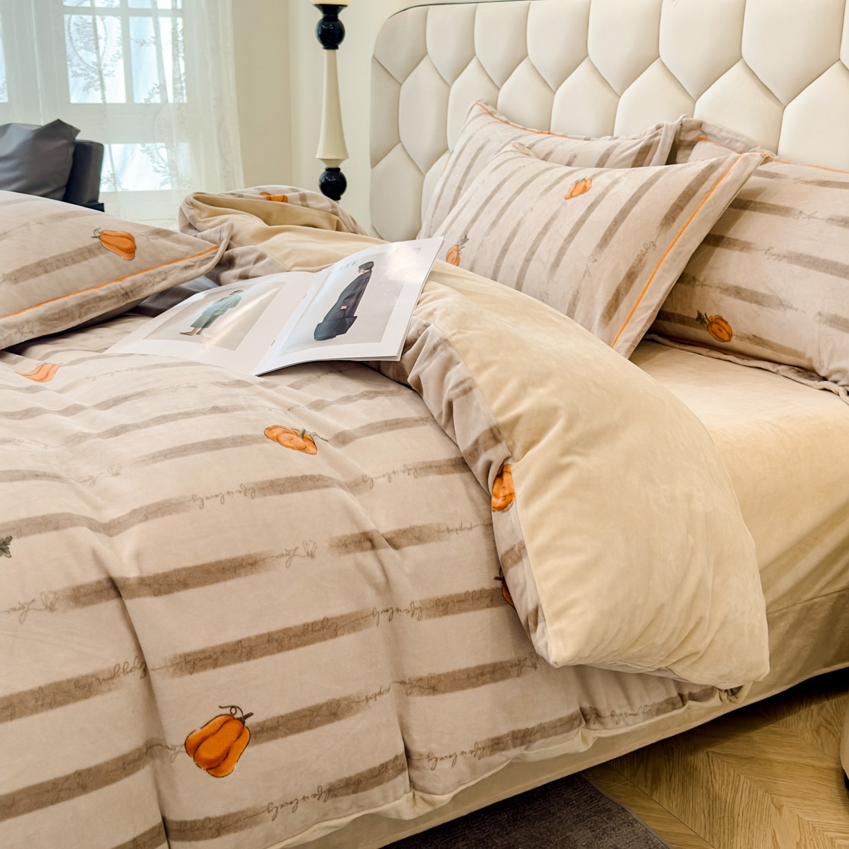 91家纺网 家纺一手货源 找家纺 喜四方 2025新款超细旦婴儿宝宝绒印花四件套 番禧