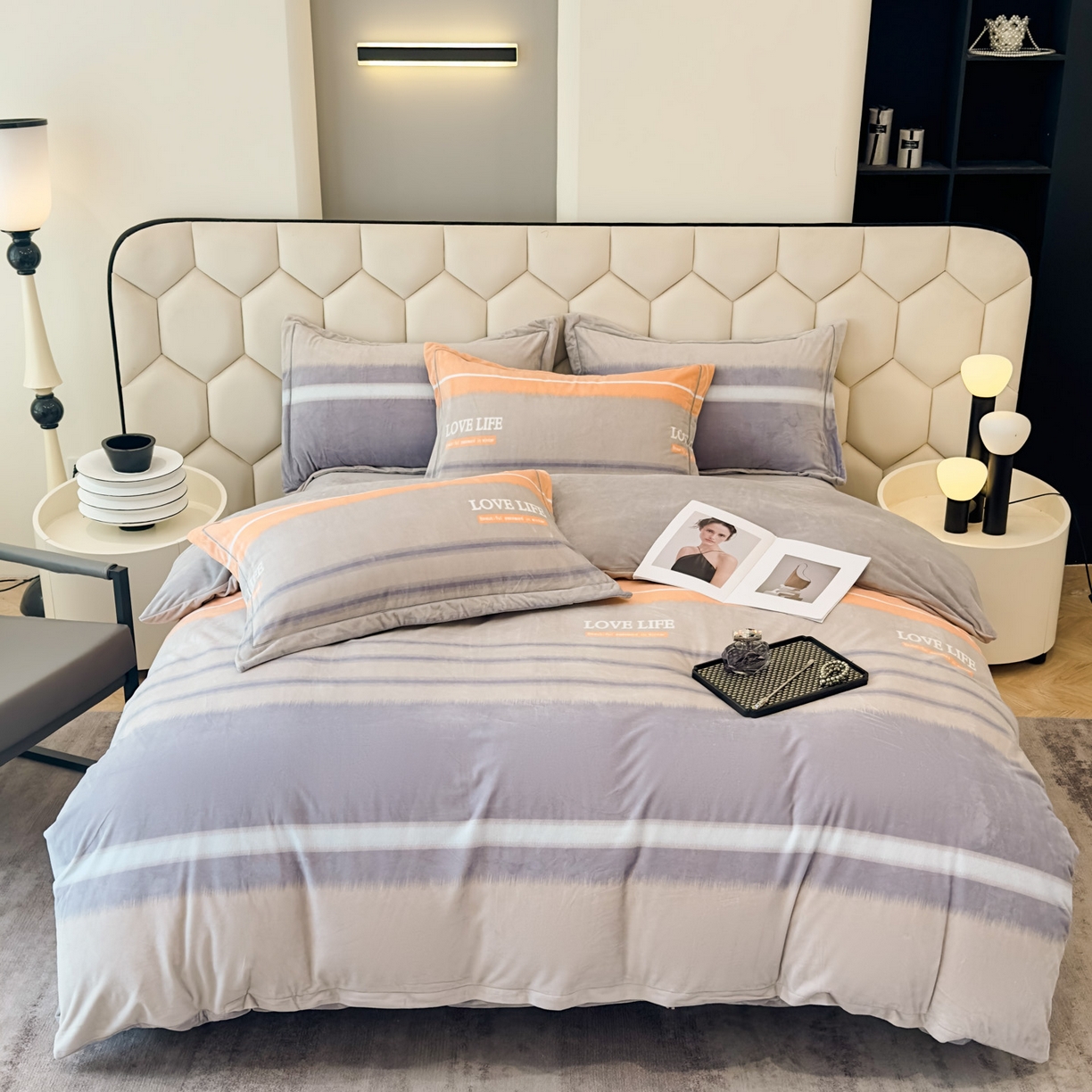 91家纺网 家纺一手货源 找家纺 喜四方 2025新款超细旦婴儿宝宝绒印花四件套 美好生活