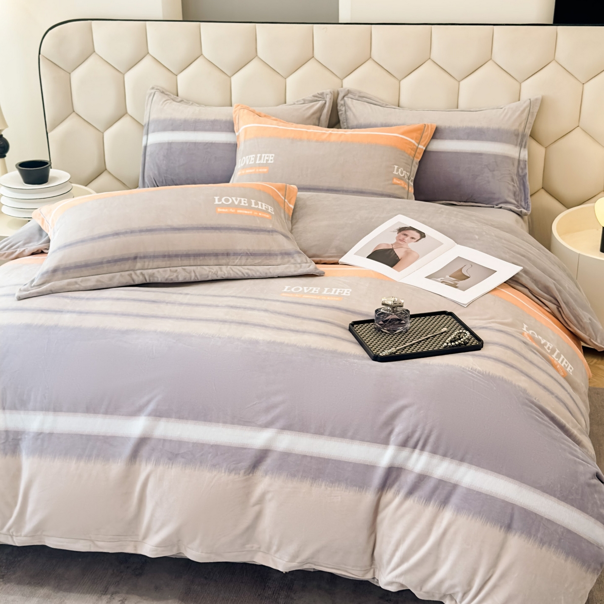 91家纺网 家纺一手货源 找家纺 喜四方 2025新款超细旦婴儿宝宝绒印花四件套 美好生活