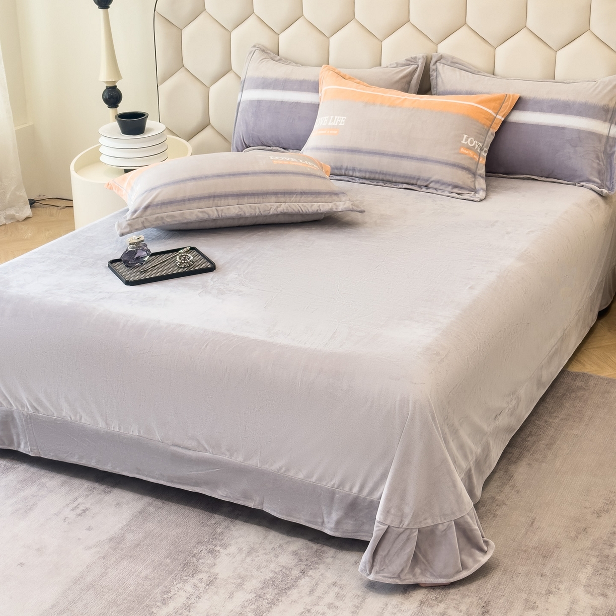 91家纺网 家纺一手货源 找家纺 喜四方 2025新款超细旦婴儿宝宝绒印花四件套 美好生活