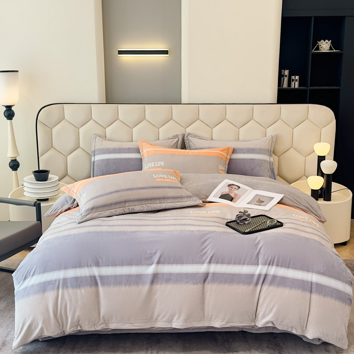 91家纺网 家纺一手货源 找家纺 喜四方 2025新款超细旦婴儿宝宝绒印花四件套 美好生活