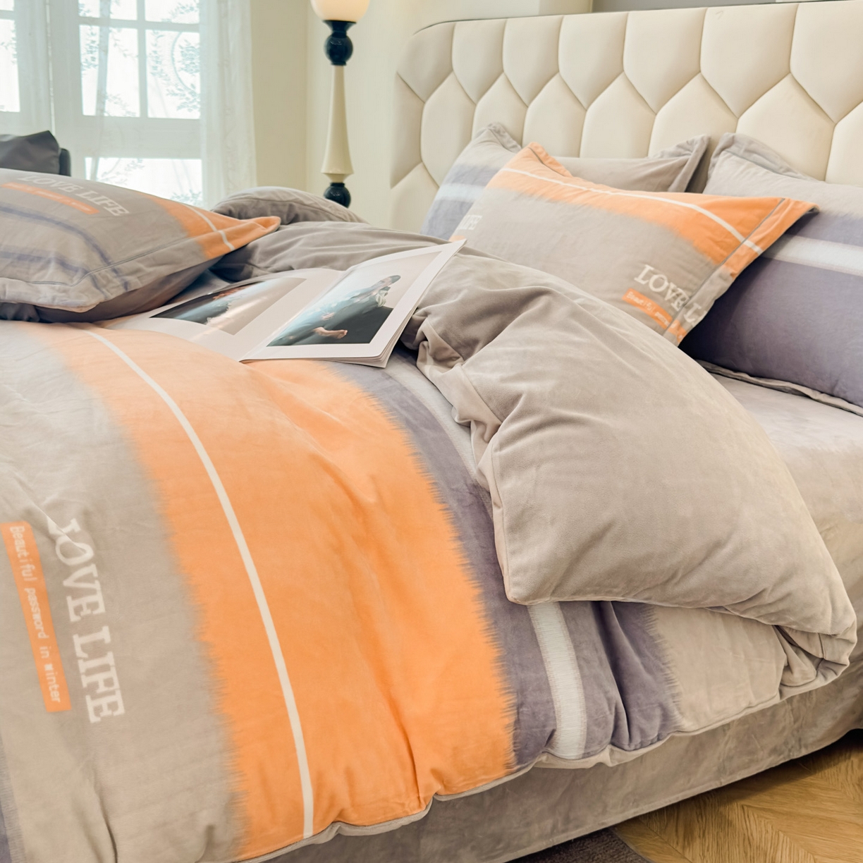 91家纺网 家纺一手货源 找家纺 喜四方 2025新款超细旦婴儿宝宝绒印花四件套 美好生活