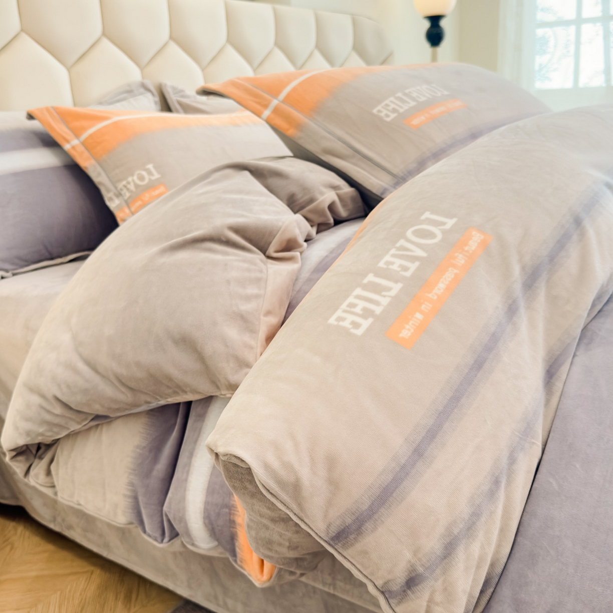 91家纺网 家纺一手货源 找家纺 喜四方 2025新款超细旦婴儿宝宝绒印花四件套 美好生活