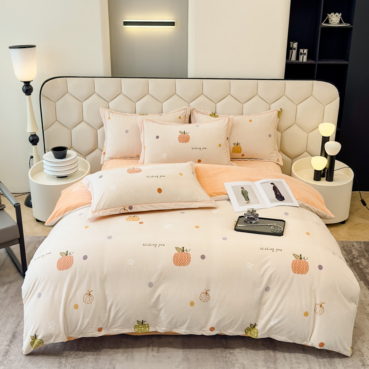 91家纺网 家纺一手货源 找家纺 喜四方 2025新款超细旦婴儿宝宝绒印花四件套 梦幻乐园 -米