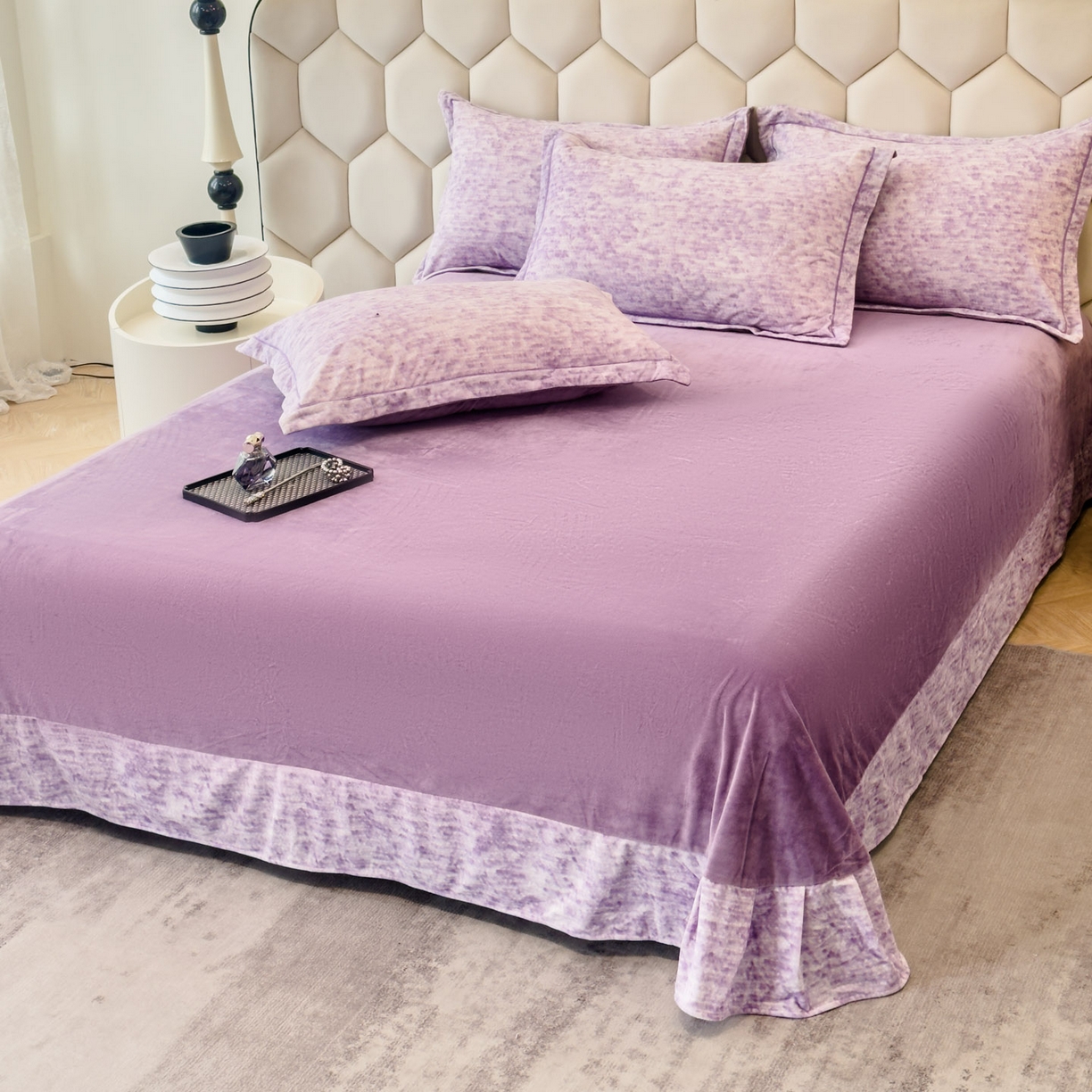 91家纺网 家纺一手货源 找家纺 喜四方 2025新款超细旦婴儿宝宝绒印花四件套 暮光之城-紫