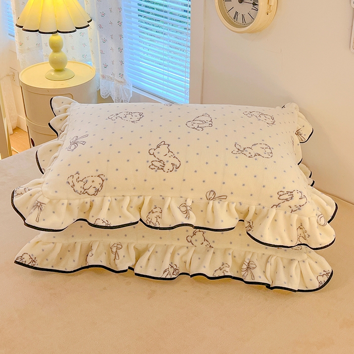 91家纺网 家纺一手货源 找家纺 HL原创 2025新款亲肤舒适韩版温暖牛奶绒四件套-花边款 花边款-星星熊