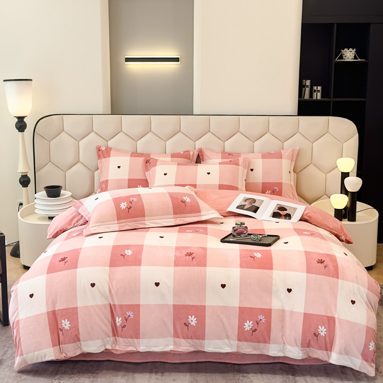 91家纺网 家纺一手货源 找家纺 喜四方 2025新款超细旦婴儿宝宝绒印花四件套 盛夏晚晴-粉