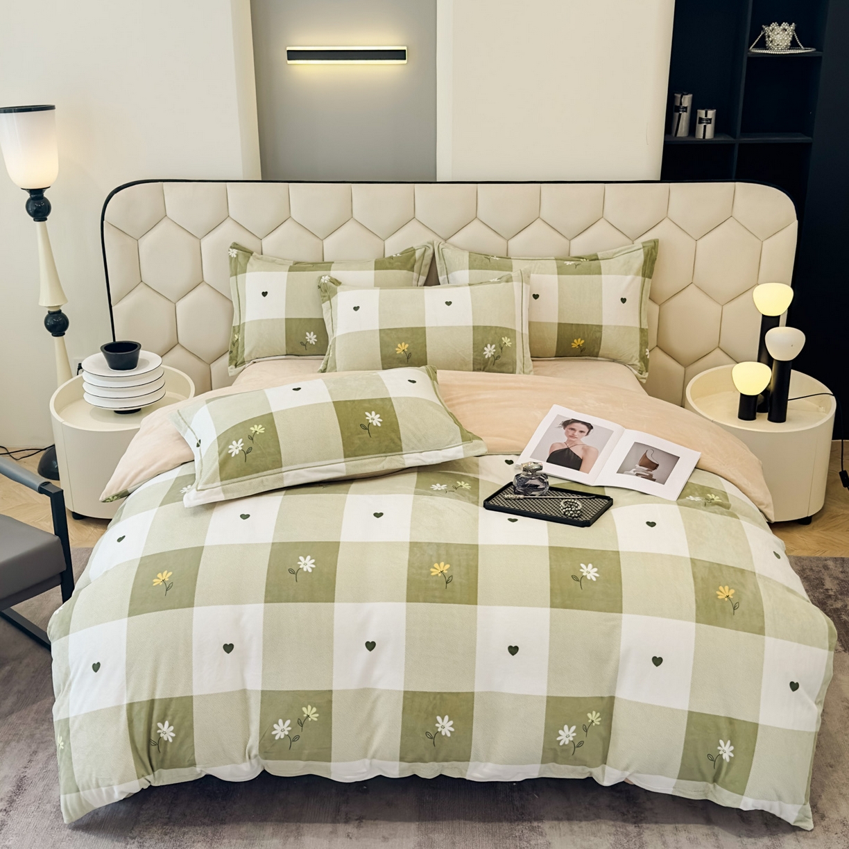 91家纺网 家纺一手货源 找家纺 喜四方 2025新款超细旦婴儿宝宝绒印花四件套 盛夏晚晴-绿