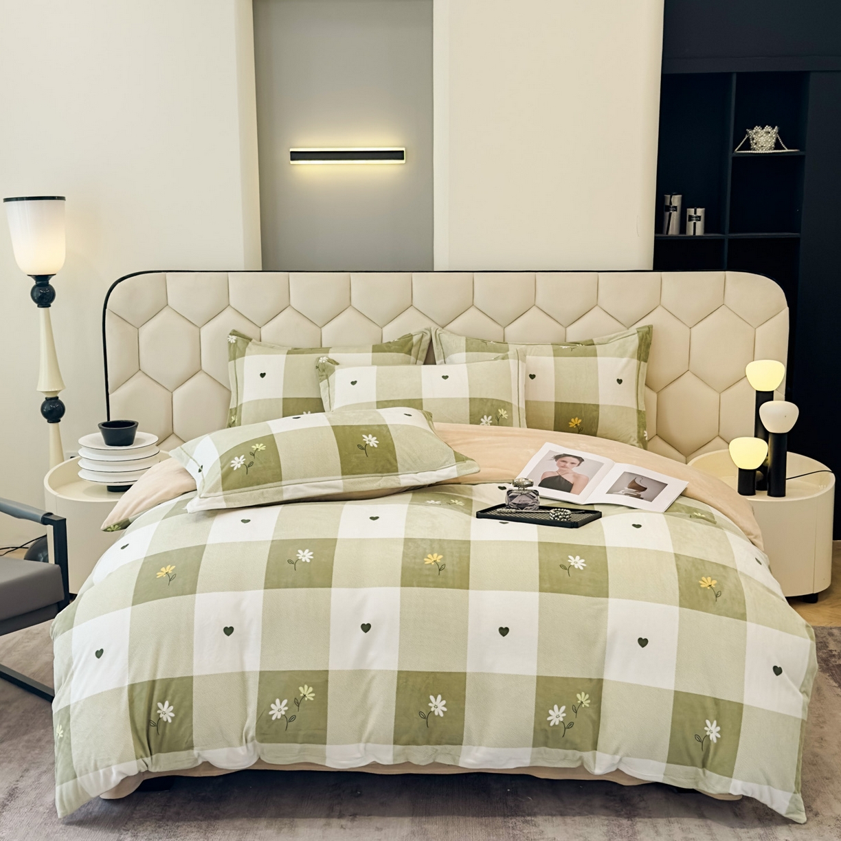 91家纺网 家纺一手货源 找家纺 喜四方 2025新款超细旦婴儿宝宝绒印花四件套 盛夏晚晴-绿