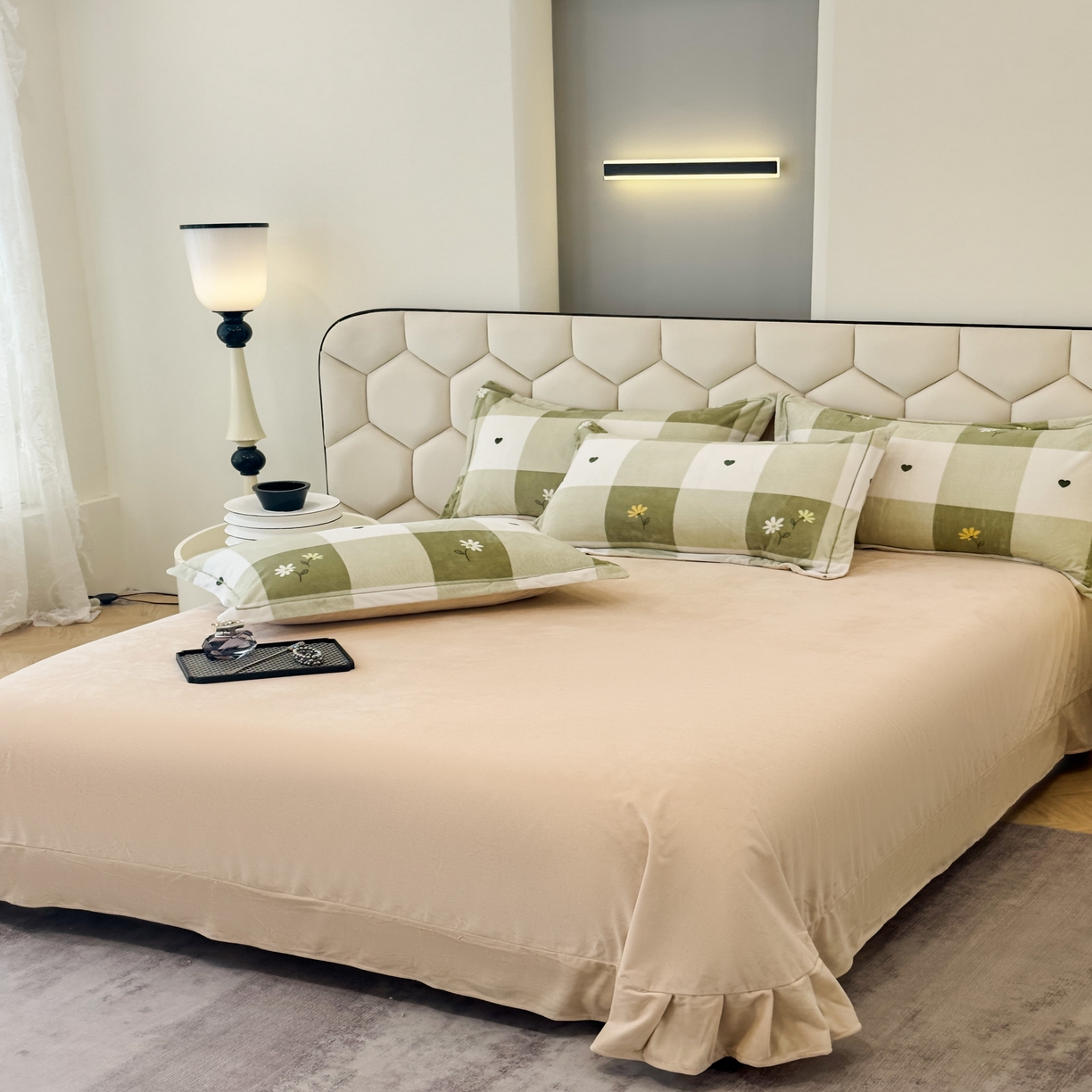 91家纺网 家纺一手货源 找家纺 喜四方 2025新款超细旦婴儿宝宝绒印花四件套 盛夏晚晴-绿