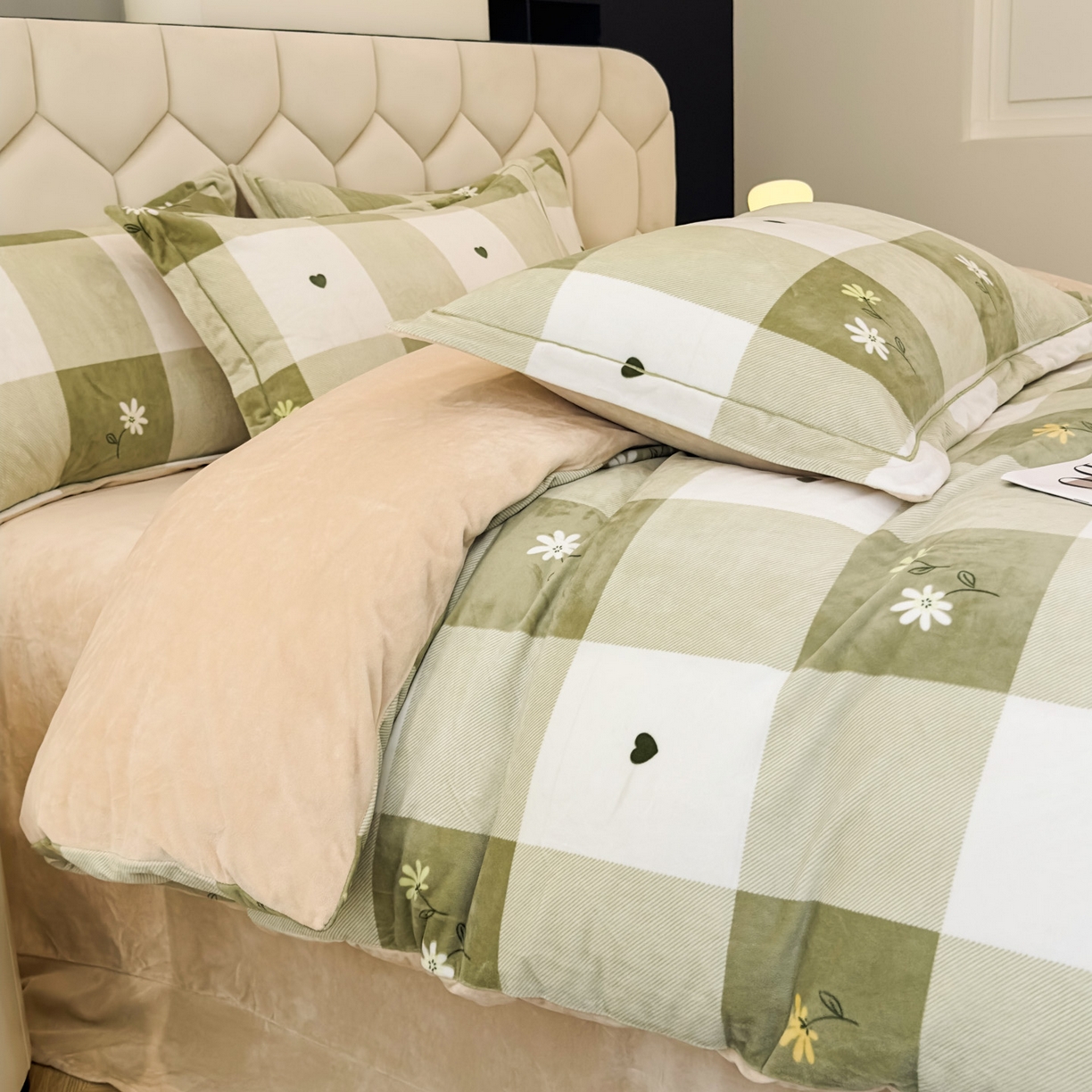 91家纺网 家纺一手货源 找家纺 喜四方 2025新款超细旦婴儿宝宝绒印花四件套 盛夏晚晴-绿