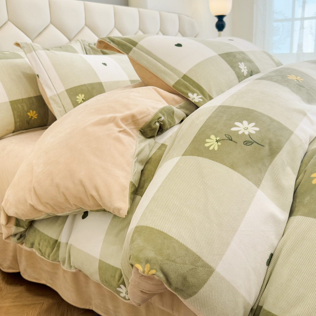 91家纺网 家纺一手货源 找家纺 喜四方 2025新款超细旦婴儿宝宝绒印花四件套 盛夏晚晴-绿