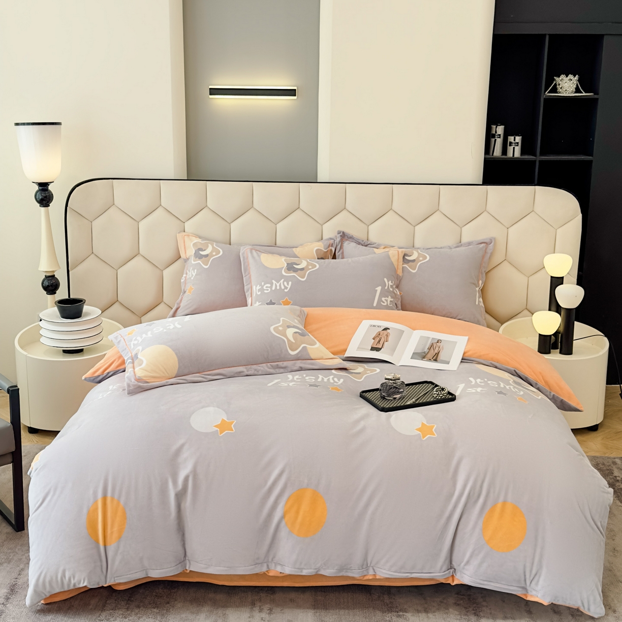 91家纺网 家纺一手货源 找家纺 喜四方 2025新款超细旦婴儿宝宝绒印花四件套 时宜