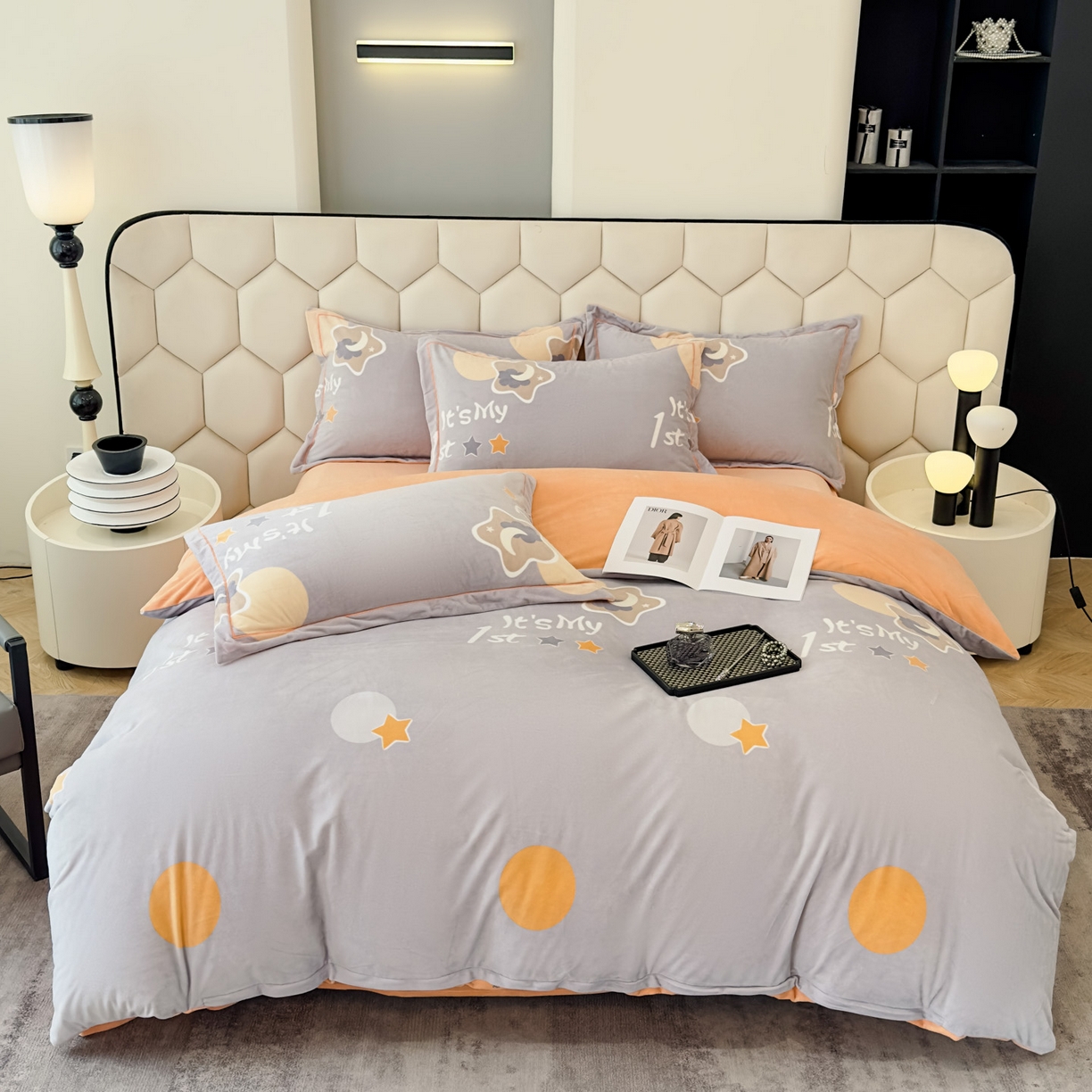 91家纺网 家纺一手货源 找家纺 喜四方 2025新款超细旦婴儿宝宝绒印花四件套 时宜