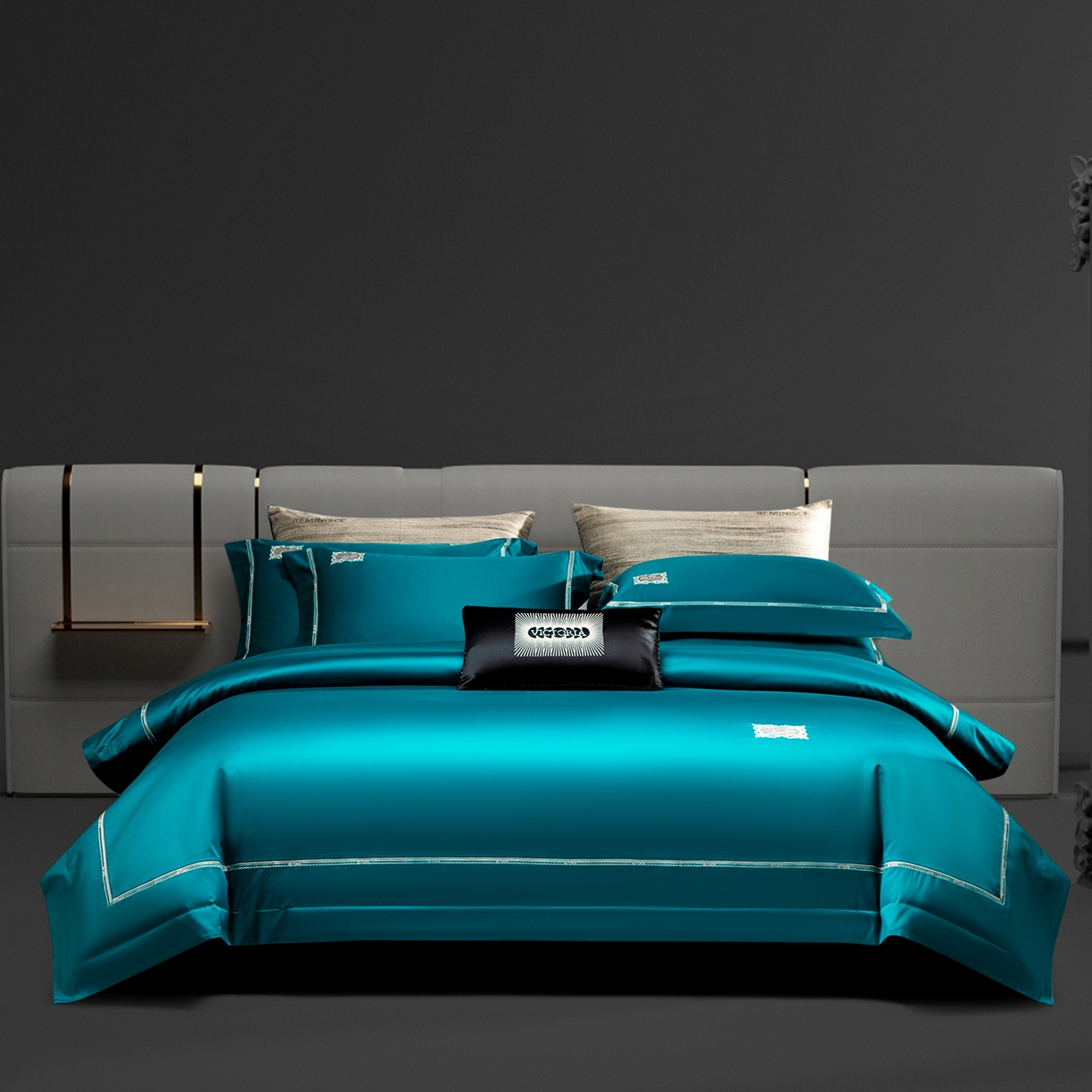 91家纺网 家纺一手货源 找家纺 玖玖爱家纺 2025新款180支植物甑棉罗卡芙刺绣系列四件套 皇家蓝