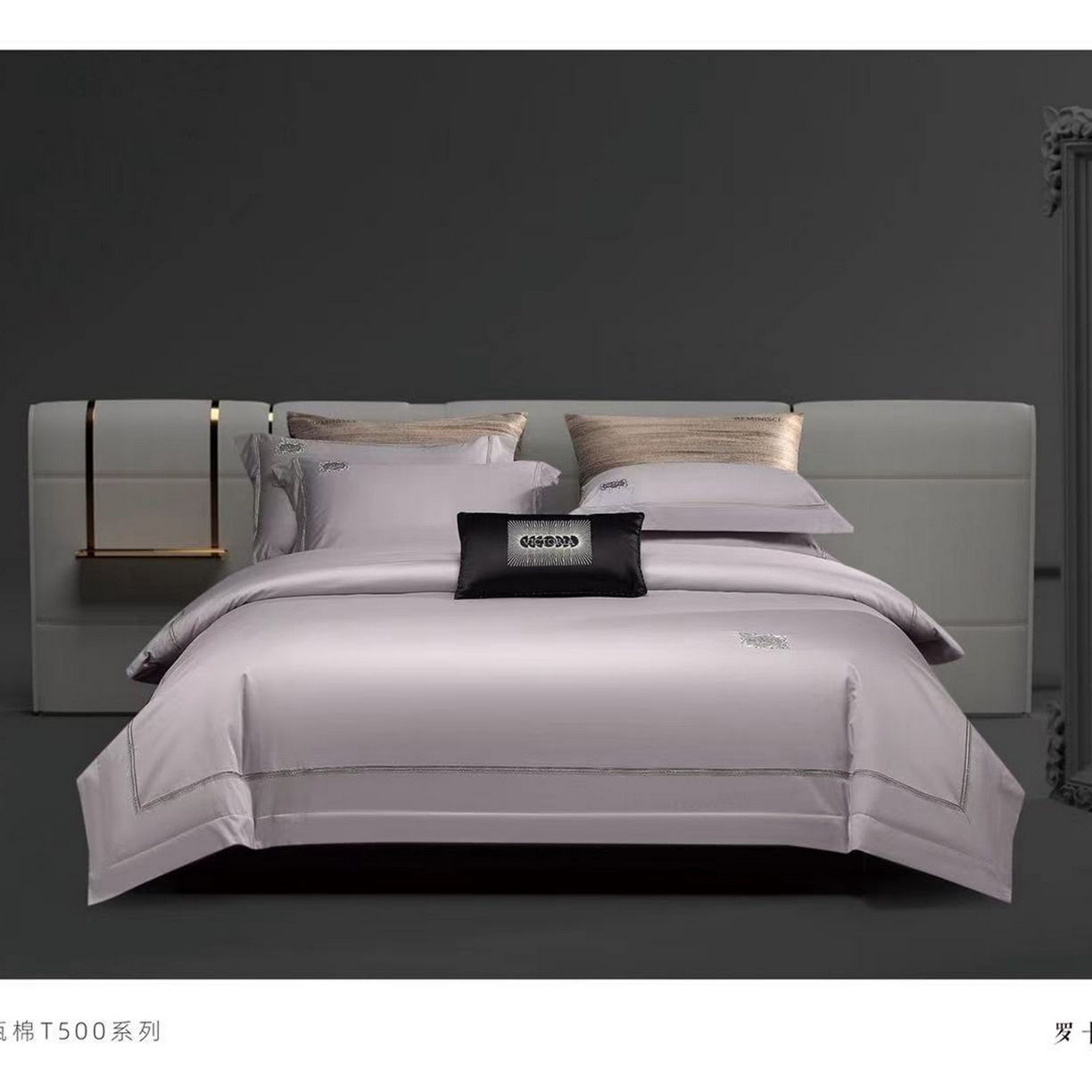 91家纺网 家纺一手货源 找家纺 玖玖爱家纺 2025新款180支植物甑棉罗卡芙刺绣系列四件套 雅灰紫