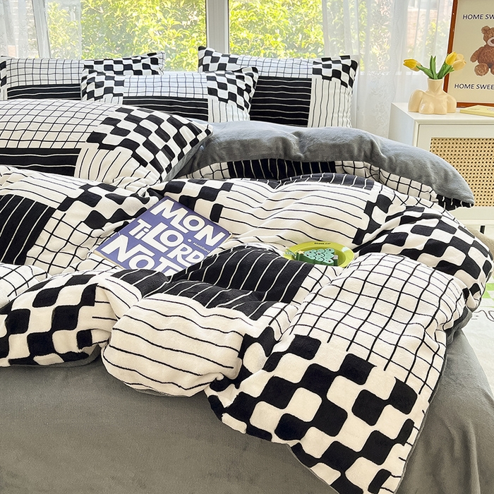 91家纺网 家纺一手货源 找家纺 雅居纺家纺 2025新款高克重牛奶绒印花单被套 四宫格