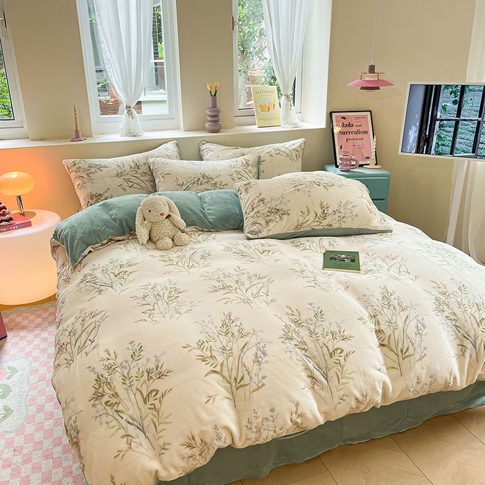 91家纺网 家纺一手货源 找家纺 雅居纺家纺 2025新款高克重牛奶绒印花单被套 仙草