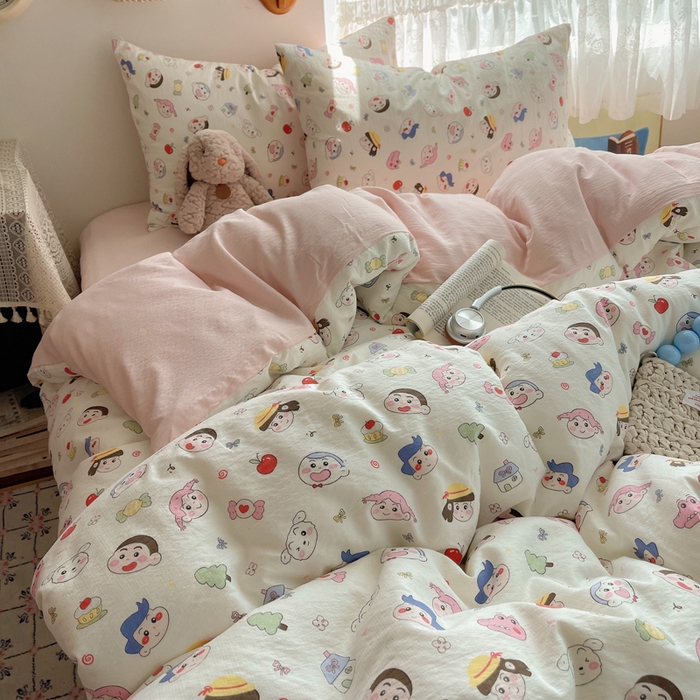 91家纺网 家纺一手货源 找家纺 （总）铺尚美家纺 2025新款亲肤舒适A类云感双层纱印花小清新四件套（提供买家秀）