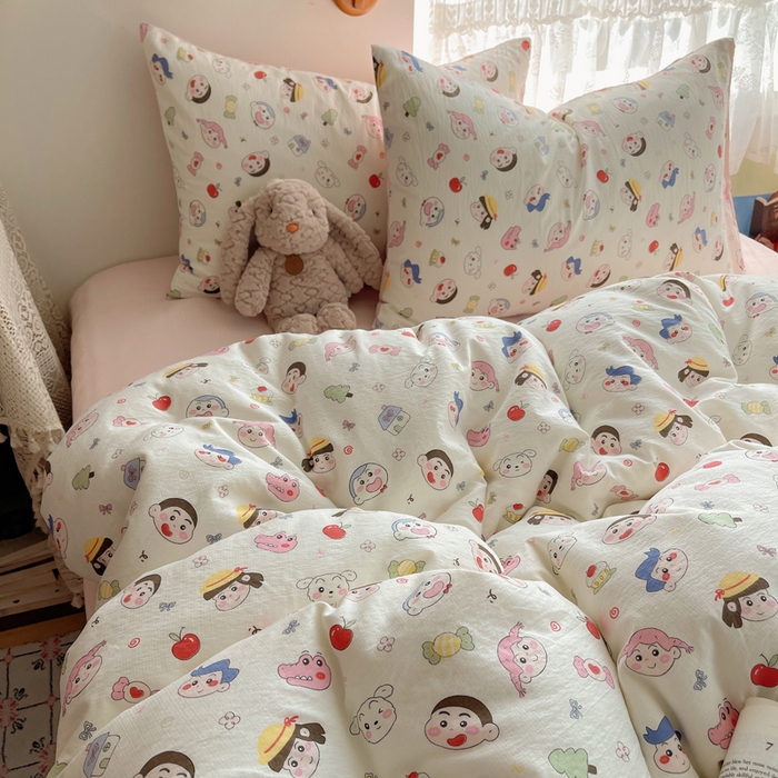 91家纺网 家纺一手货源 找家纺 （总）铺尚美家纺 2025新款亲肤舒适A类云感双层纱印花小清新四件套（提供买家秀）