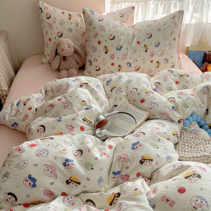 91家纺网 家纺一手货源 找家纺 （总）铺尚美家纺 2025新款亲肤舒适A类云感双层纱印花小清新四件套（提供买家秀）