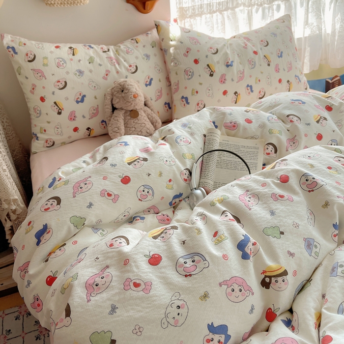 91家纺网 家纺一手货源 找家纺 （总）铺尚美家纺 2025新款亲肤舒适A类云感双层纱印花小清新四件套（提供买家秀）