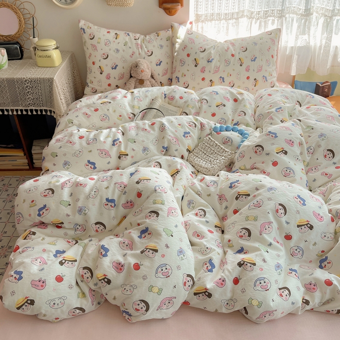 91家纺网 家纺一手货源 找家纺 （总）铺尚美家纺 2025新款亲肤舒适A类云感双层纱印花小清新四件套（提供买家秀）