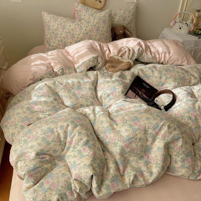 91家纺网 家纺一手货源 找家纺 （总）铺尚美家纺 2025新款亲肤舒适A类云感双层纱印花小清新四件套（提供买家秀）