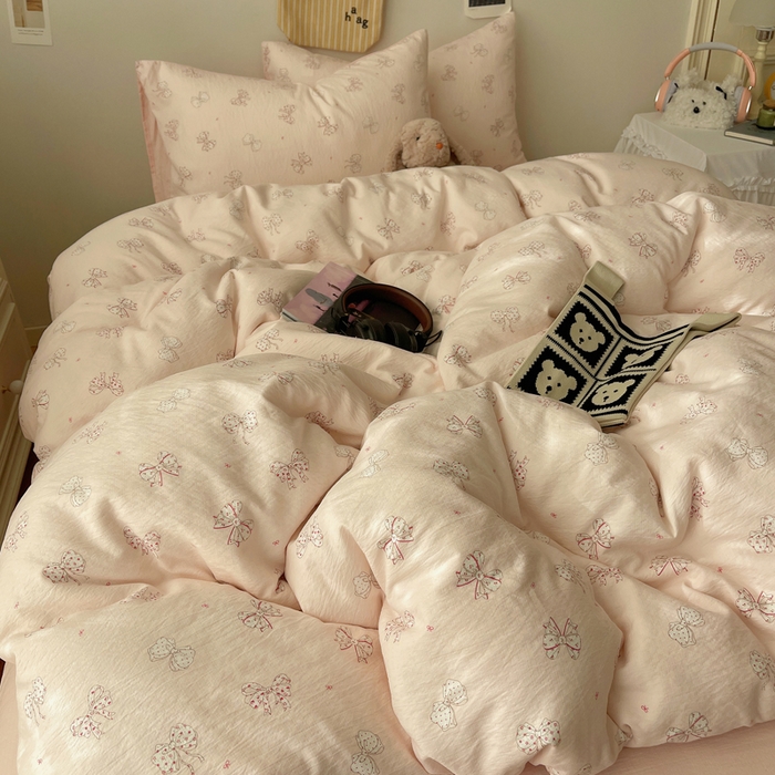 91家纺网 家纺一手货源 找家纺 （总）铺尚美家纺 2025新款亲肤舒适A类云感双层纱印花小清新四件套（提供买家秀）