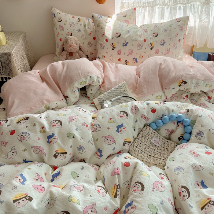 91家纺网 家纺一手货源 找家纺 （总）铺尚美家纺 2025新款亲肤舒适A类云感双层纱印花小清新四件套（提供买家秀）