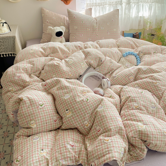 91家纺网 家纺一手货源 找家纺 （总）铺尚美家纺 2025新款亲肤舒适A类云感双层纱印花小清新四件套（提供买家秀）