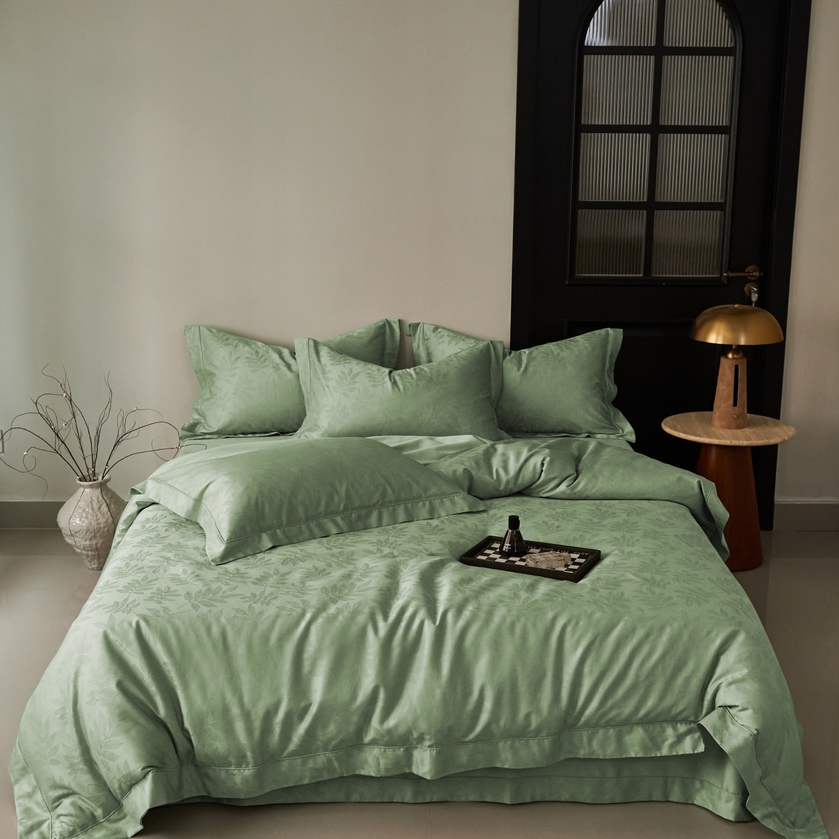 顾家家居 2025新款亲肤舒适全棉纯棉提花四件套 晨韵--水漾绿