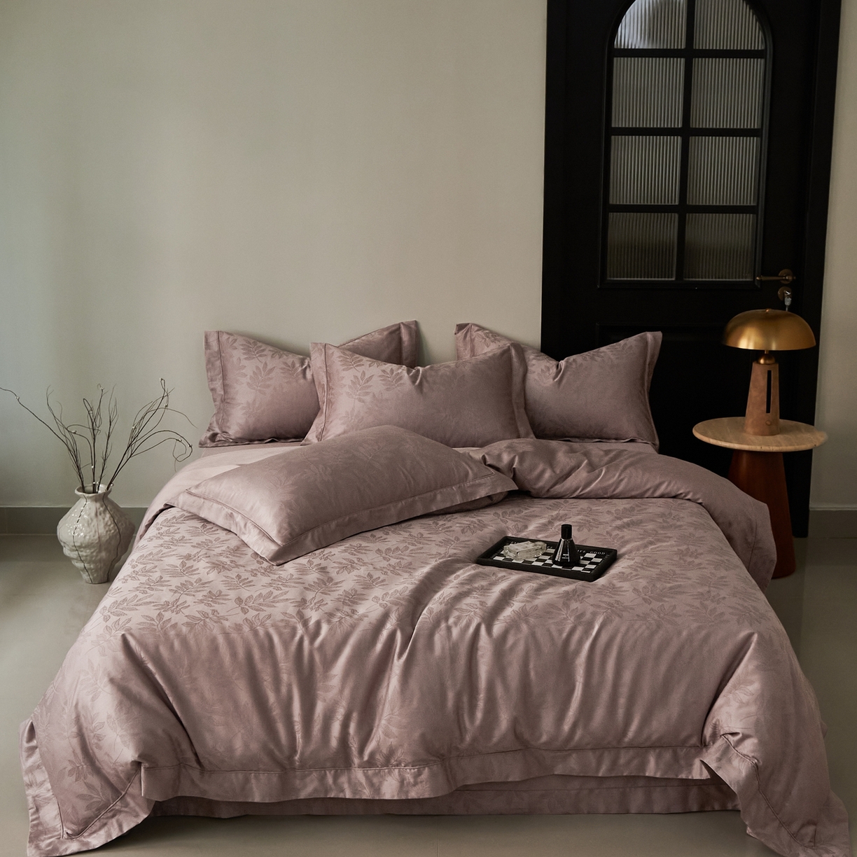 顾家家居 2025新款亲肤舒适全棉纯棉提花四件套 晨韵--桃茉粉