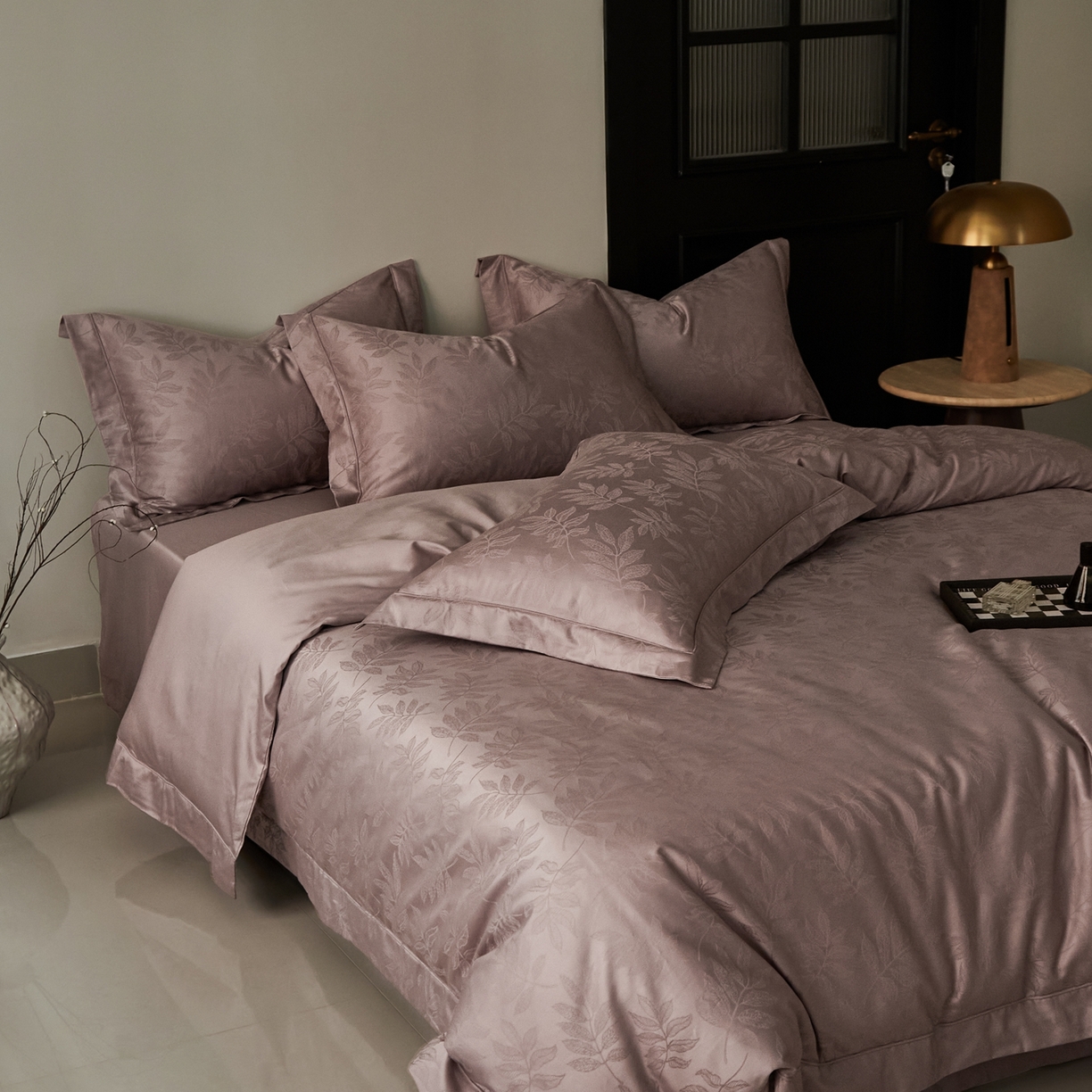 91家纺网 家纺一手货源 找家纺 顾家家居 2025新款亲肤舒适全棉纯棉提花四件套 晨韵--桃茉粉