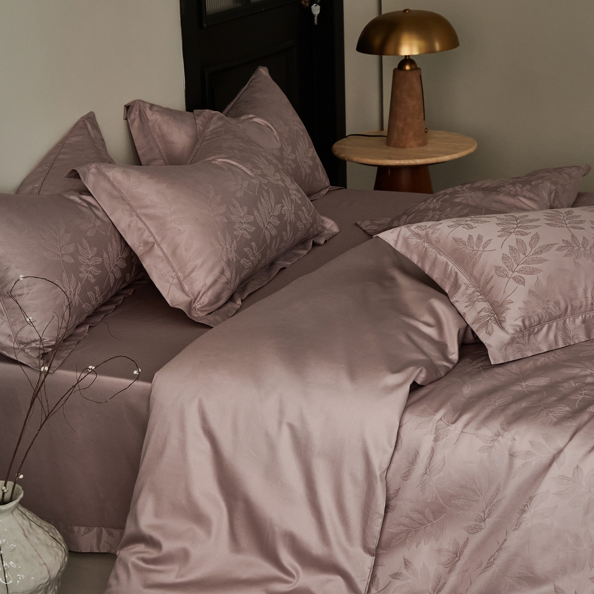 91家纺网 家纺一手货源 找家纺 顾家家居 2025新款亲肤舒适全棉纯棉提花四件套 晨韵--桃茉粉