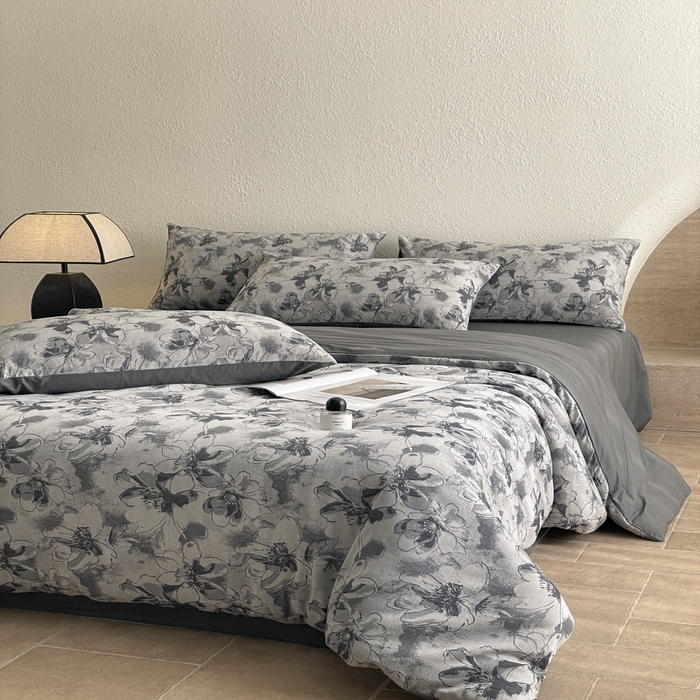 91家纺网 家纺一手货源 找家纺 琪格格纺织 2025新款全棉纯棉双层纱提花四件套 双层纱-织梦深蓝