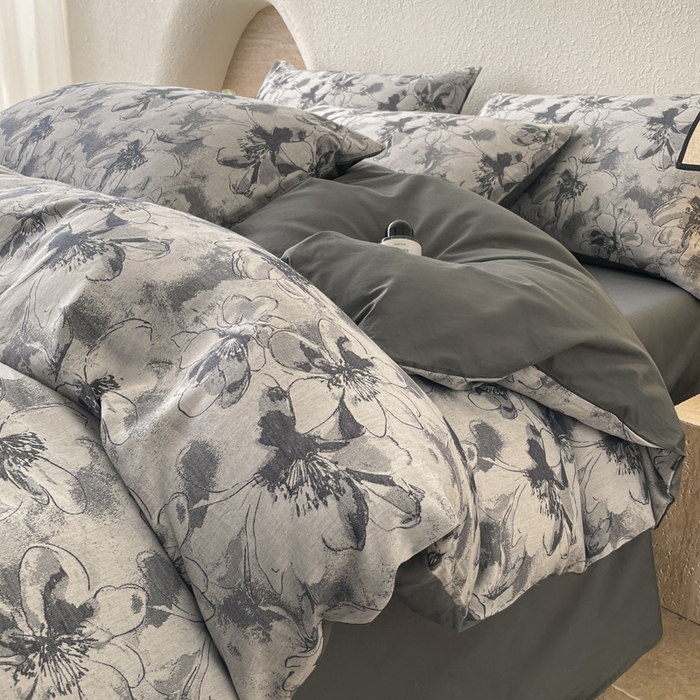 91家纺网 家纺一手货源 找家纺 琪格格纺织 2025新款全棉纯棉双层纱提花四件套 双层纱-织梦深蓝