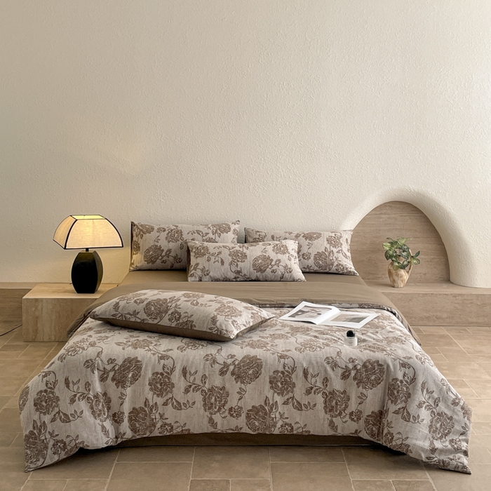 91家纺网 家纺一手货源 找家纺 琪格格纺织 2025新款全棉纯棉双层纱提花四件套 双层纱-蔓春咖