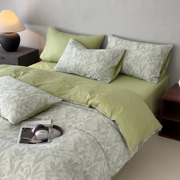 91家纺网 家纺一手货源 找家纺 琪格格纺织 2025新款全棉纯棉双层纱提花四件套 双层纱-花样年华-绿