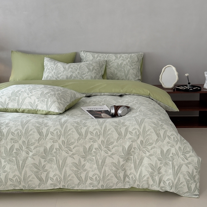 91家纺网 家纺一手货源 找家纺 琪格格纺织 2025新款全棉纯棉双层纱提花四件套 双层纱-花样年华-绿