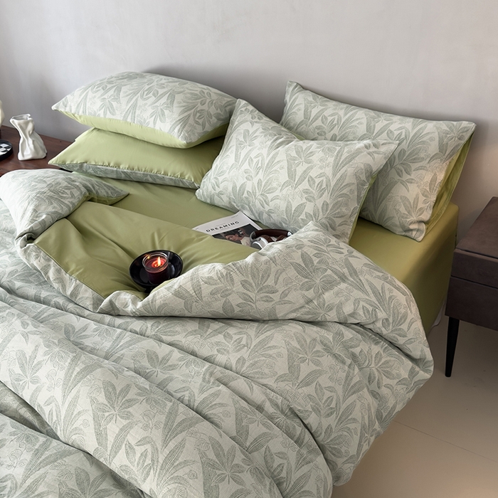 91家纺网 家纺一手货源 找家纺 琪格格纺织 2025新款全棉纯棉双层纱提花四件套 双层纱-花样年华-绿