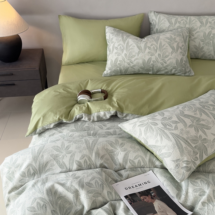 91家纺网 家纺一手货源 找家纺 琪格格纺织 2025新款全棉纯棉双层纱提花四件套 双层纱-花样年华-绿