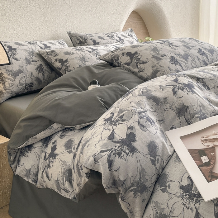 91家纺网 家纺一手货源 找家纺 琪格格纺织 2025新款全棉纯棉双层纱提花四件套 双层纱-织梦深蓝