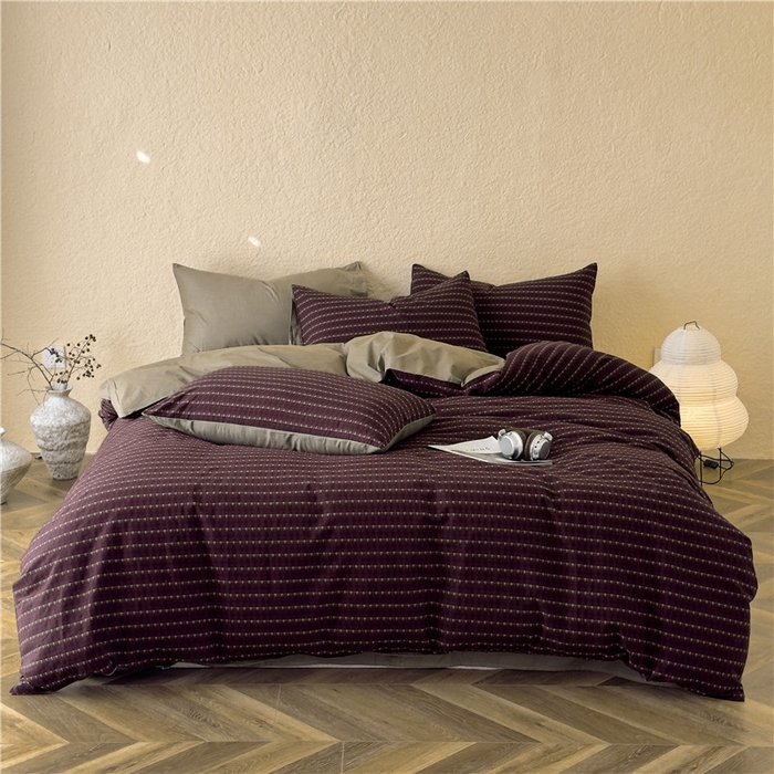 91家纺网 家纺一手货源 找家纺 琪格格纺织 2025新款全棉纯棉双层纱提花四件套 双层纱-时光里-红