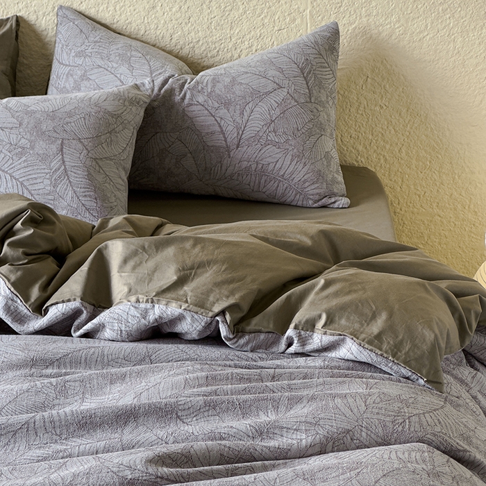 91家纺网 家纺一手货源 找家纺 琪格格纺织 2025新款全棉纯棉双层纱提花四件套 双层纱-芭蕉叶-棕